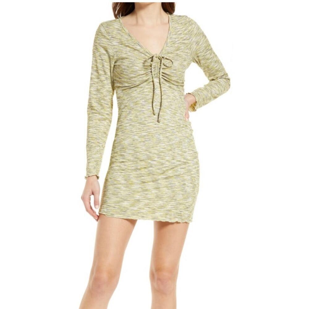 NWT Lisa Says Gah Lotta Long Sleeve Ribbed Space Dye Mini Dress in Honeydew S